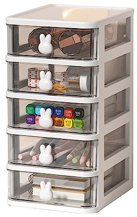 Tiroir de Rangement en Plastique, Boîte de Rangement de Bureau à Plusieurs Niveaux, Poignée de Lapin, Organisateur de Tiroir en Plastique, Conteneur de Jouets 5 niveaux