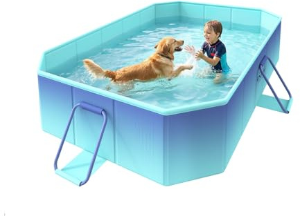 HeySplash Foldable Pool, Non-Inflatable Swimming Pool with Rigid Puncture-Proof Hard Composite Board, Kiddie Pool Outdoor Pool, Adults & Kids Pool for Backyard Garden Dog Pool 59×45×17, Ice Blue