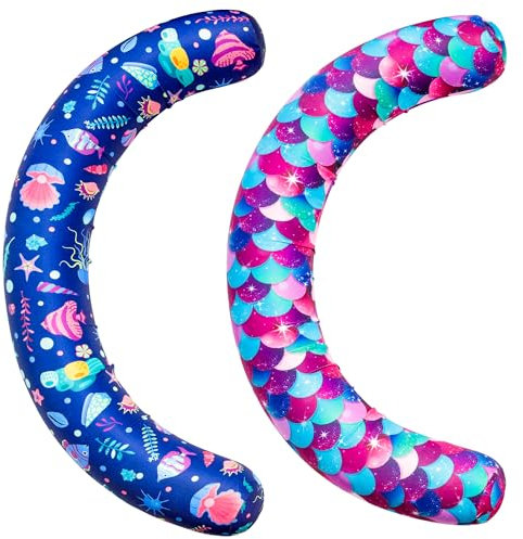 FindUWill 2 Pack Fabric Covered Pool Noodles, Inflatable Curved Swimming Noodles for Adult, 37 x 19 Inches Inflatable Pool Floats for Summer Water Party (Blue & Purple)