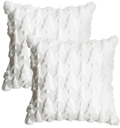 Artoid Mode Lot de 2 housses de coussin en fausse fourrure blanche pour arbres de Noël, 40x40 cm, velours pelucheux, housse décorative pour chambre à coucher, Noël, hiver