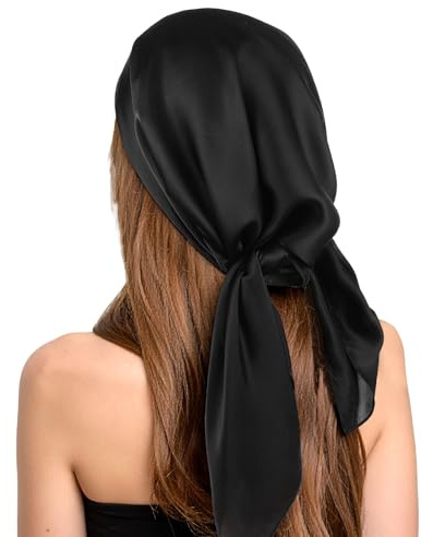 Ptwola sidenscarf sidenbandana turban dam svart fyrkantig satin halsdukar bandana-huvuddukar natthår omlotthalsduk stor modern huvudduk pannband halsdukar för sömn 69,8 cm halloween