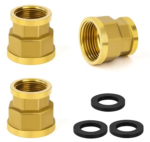 Manicotto di Riduzione in Ottone 3/4 Femmina a 1/2 Femmina, Adattatore Connettori Filettati Interni, Raccordi a Doppia Presa per Tubo di Collegamento (3 Pezzi)