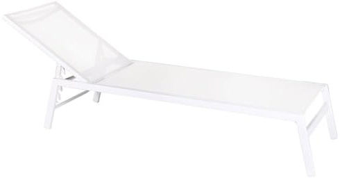 LOLAhome - Tumbona de Jardín y Exterior Thais de Aluminio Blanca Apilable y Reclinable de 199x61 cm