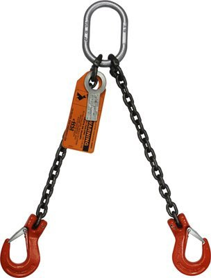 3/8 Diameter Two Leg Chain Sling | 3' Length | Oblong Link-to-Sling Hook Ends | Grade 100 Alloy | 3/4 Master Link | 15,200 Lbs. WLL | for Tough Conditions | Hanes Supply (HSI)