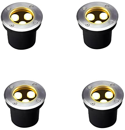 GOCuces Outdoor In Ground Light 3W,Diameter 4 inches,High Voltage 110V 120V Well Lights,Landscape Lighting Wire,Warm White 3000K,Waterproof Wall,Path,Tree Spotlights,Pack of 4