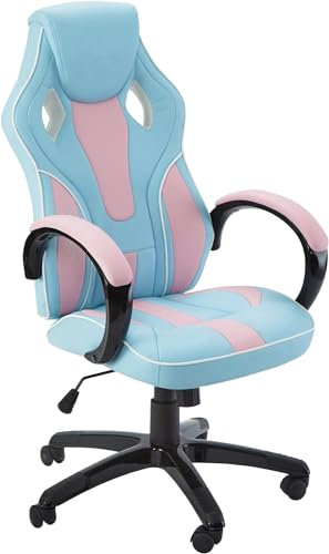 X-Rocker Maverick Gaming Racing Desk Chair, Adjustable Computer Office Chair with Mid-Back Support, PU Leather Height Adjustable Swivel Base with Natural Lumbar Support Curve - BUBBLEGUM EDITION