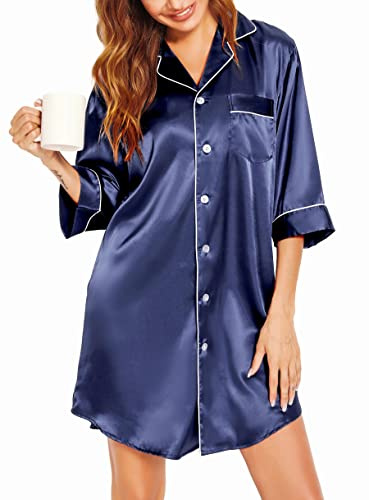Vlazom Kort damnattlinne med knäppt framsida babydoll dam sommar kortärmad t-shirt sexig dam