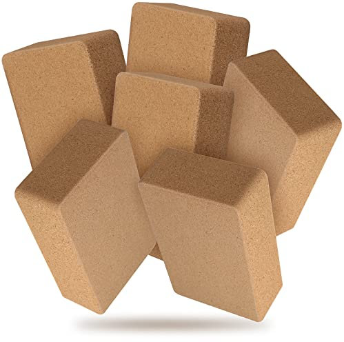 Junkin 6 Pack Cork Yoga Blocks for Supportive Stretching, 9 x 6 x 3 Inches
