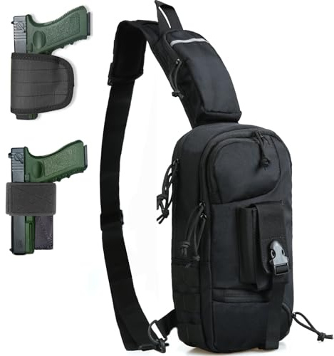 LarKoo Sling Backpack Chest bag - Tactical Chest Pistol Bag Shoulder Bags Crossbody Sling Backpack Holster Bag for Concealed Carry Fanny Pack Bag (Black)