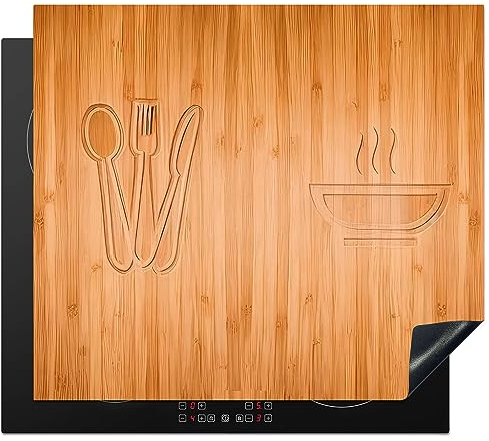 KitchenYeah© Protege Couvre Plaque De Cuisson Décoration Cuisine Tapis Protection Protecteur Induction 60x52 cm Impression bois - Couverts - Soupe - 60x52 cm