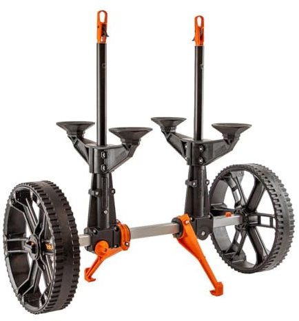YakAttack TowNStow Scupper Kayak Cart | Collapsible with Extra Fore & AFT Hull Support | Adjustable 5.5 - 14.5 Wide | Dual Kick-Away Stands | 3-Piece BeadLoc Wheel Design & Rubber Tread | USA Made