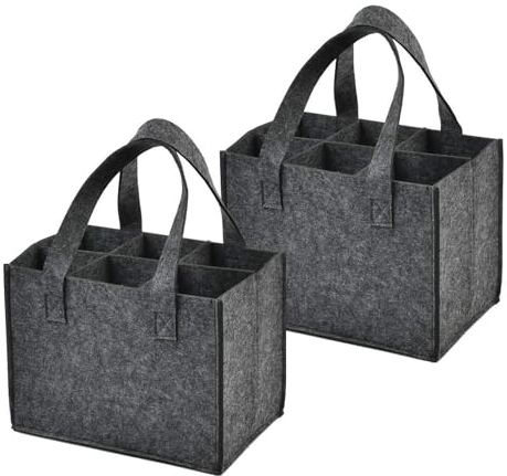 ZEACCT 2 Stück Wein-Einkaufstasche aus Filz, Filz Flaschentasche, Flaschen Filztasche Mit Seperate Trennwand, für Reisen, Party, Strand, Urlaub, Geburtstagsparty (Dunkelgrau)