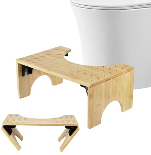 Ortviai Toilettenhocker Holz, Toilettenhocker Erwachsene Bambus, Klohocker Multifunktion, Toilettenhocker Klappbar, für Entlasten sie Den Darm und Lindern sie Verstopfung und Blähungen