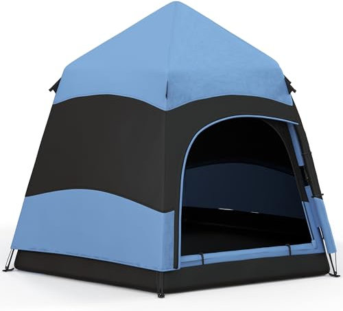 Outsunny Double Layer Instant Pop Up Tent with Rainfly, Hexagon 4 Man Dome Tent, Portable Camping Shelter with Sewn-in Groundsheet and Carry Bag, for Festival Backpacking Road Trips, Blue