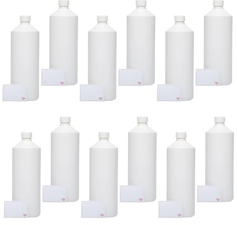TEC 1 Litre Plastic Bottles HDPE UK Made Non Leak Screw Lids Caps 28mm 30% Recycled Water Chemicals Empty(27)