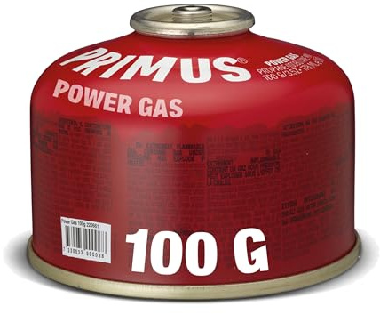 Primus Camping Gas Canister - Power Gas 1-Pack 100g - Standard Threaded Gas Canisters for Camping Stove - Mix of Isobutane & Propane Gas - EN417 Gas Cartridge for Camping Stove