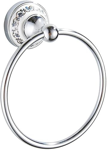 DRELD Anneau porte-serviettes vintage en acier inoxydable Montage mural Argenté Rétro Socle en porcelaine Élégant pour salle de bain et cuisine Diamètre :