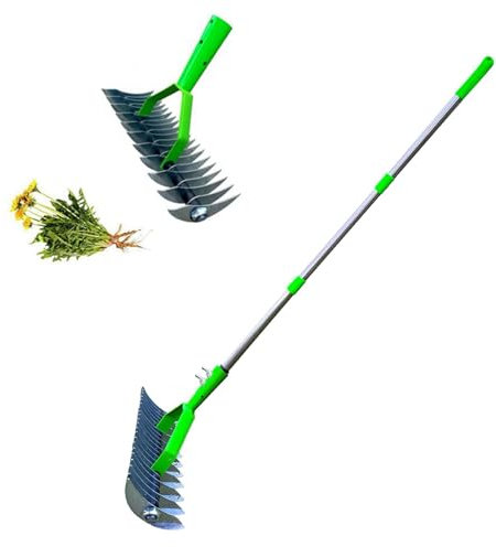 Lawn Aerator Scarifier with Handle, Lawn Aerator Spikes Aerating Tool, Manual Lawn Grass Soil Aeration Scarification for Lawn Care & Maintenance, Dethatching Rake, Moss Removal Garden Tool (1.3M)