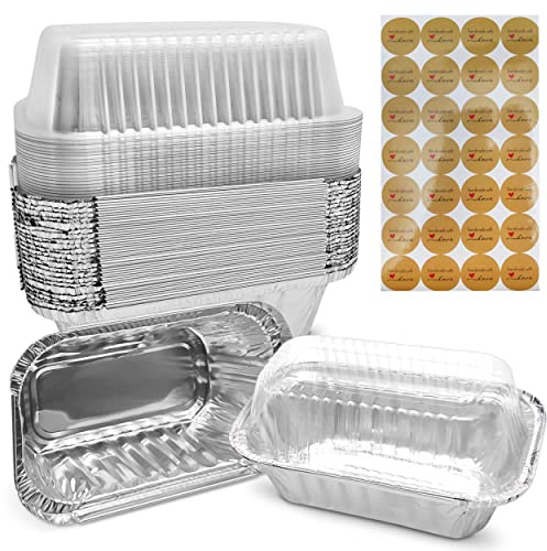 Mwnxia Small Disposable Aluminum Loaf Pans with Lids High Dome for Baking Bread 100 Pack Bulk for Cake, Meatloaf Banana Bread or Lemon Bundt Cake for Bakeries as 1lb Aluminum Loaf Pan