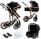 Nine point nine Poussette 3 en 1, Poussette Bebe avec Double Modes de Poussée Réversibles, Poussette Canne avec Grande Nacelle Confortable, Pousette avec Cadre Aluminium Haute Paysage (588 Black Gold)