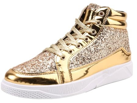 ticticlily Sneaker Herren Pailletten Schuhe Damen Glitzer Sneaker Glänzend Leicht Bequem Laufschuhe Wandern Fitness Turnschuhe Schnürer Schuhe Sportschuhe A Gold 46 EU