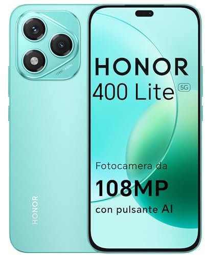 HONOR 400 Lite Smartphone 5G Dual SIM NFC, 8GB RAM 256GB Memoria, 108MP con pulsante AI telefono Android 15, 6.7 pollici AMOLED Eye-Care Display, 5230 mAh,IP64&SGS, Mars Green [Versione italiana]