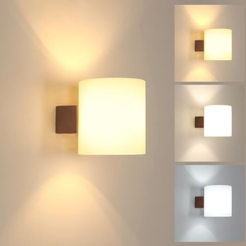 Comely Apliques Pared Interior Madera, Lámpara de Pared E27 Pantalla Vidrio