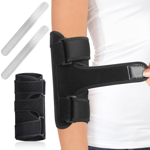 Elbow Brace - Adjustable Elbow Support with Removable Metal Splints for Men Women Pain Relief with Compression Sleeve for Tennis Elbow, Ulnar Nerve Brace Fit Women Men Relief for Arthritis, Tendonitis