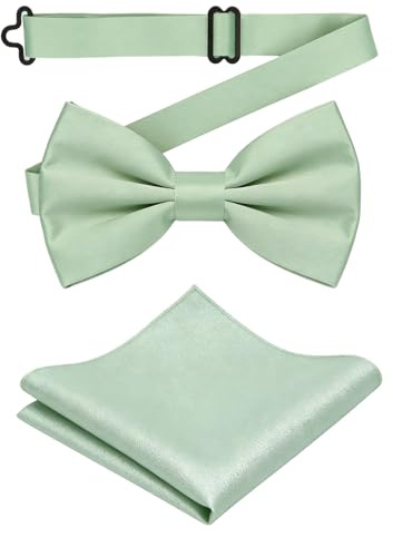HUKUMA Papillon da Uomo Verde con Fazzeletto da Taschino, Papillon Semplici da Uomo per Feste di Matrimonio