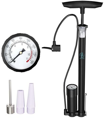 HHYSSG Pompa da terra per bicicletta con manometro, 160 PSI ad alta pressione, acciaio e alluminio, nero, 3 adattatori per valvole, per bici da corsa, mountain bike, moto, palloni