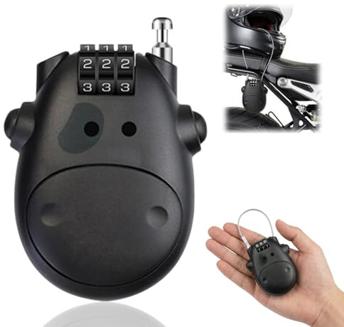 Cable Lock, 3digit Combination Padlocks with Code, Rustproof Small Suitcase Locks, Luggage Locks, 75cm Flexible Cable Lock for Helmet, Scooter, Bike, Motorcycle, Cute Cow-Shaped Design(Black)