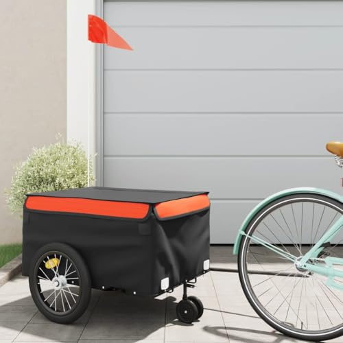 Genérico Remolque para Bicicleta Hierro Negro y Naranja 45 kg, Remolques para Bicicletas Naranja,94103