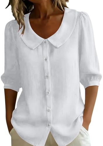 Blouse Col Peter Pan Manches Bouffantes(White, M)