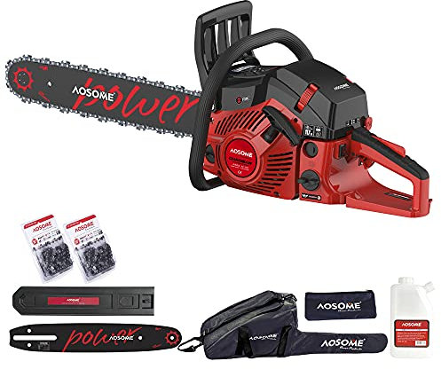 AOSOME Tronçonneuse Thérmique, Guide 50 cm, 2 Chaînes de 20 0,325 76DL con Moteur à Essence 62cm³, 2.85kw, 3,6CV, 2 Temps