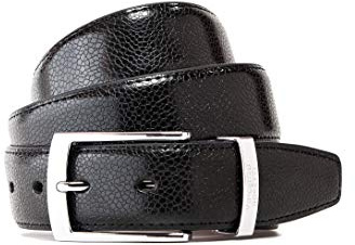 Vincenzo Boretti Herren-Gürtel mit silberfarbener Dornschließe, Schlangenleder-Prägung, Metalllogo, 35 mm Breite schwarz 85 cm