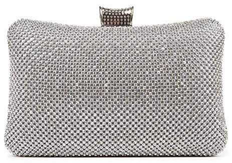 HARPIMER Bolso Fiesta Mujer Plateado, Clutch Bolso de Noche Boda Ceremonia Novia Cartera de Mano con Anillo Diamante