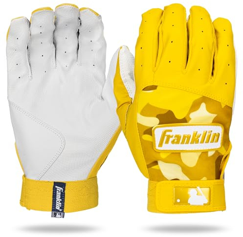 Franklin Sports MLB - Guanti da battuta Digitek mimetici da baseball + guanti da softball, in pelle di alta qualità, per adulti e ragazzi, colore: bianco e giallo, taglia L