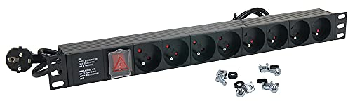 Waytex - Regleta con 8 enchufes para montaje en pared, 19 pulgadas, con interruptor, cable de 1,80 m, Enchufe francés