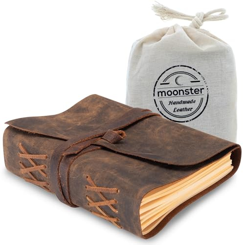 MOONSTER® Journal ligné en cuir pour écrire pour homme et femme, petits carnets lignés de 18 x 13 cm, papier kraft avec 400 pages, papier ligné et format voyage