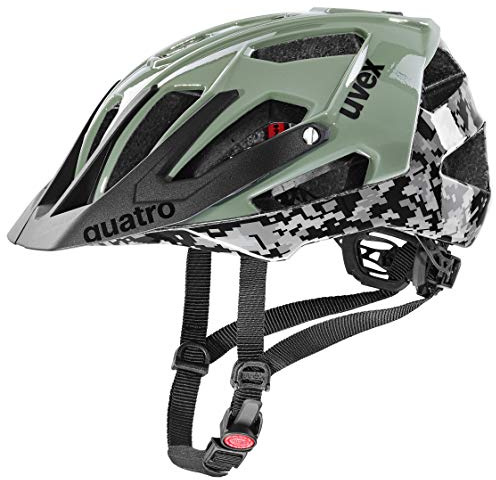uvex Quatro - sicherer MTB-Helm für Damen und Herren - individuelle Größenanpassung - waschbare Innenausstattung - pixelcamo - Olive - 56-60 cm