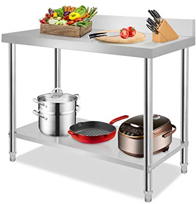 AufuN Edelstahl Arbeitstisch mit Zwischenbord Gastro Küchentisch Edelstahltisch Zerlegetisch Tisch mit Aufkantung 120 x 60 x 85 cm