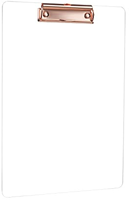 1 Pezzi Cartellina Portadocumenti A4 con Pinza, MSDADA Tavoletta Portablocco, Clipboard Trasparente, Utilizzata per Scuola, Eventi Domestici, Amanti Dell’arte, Ufficio e Seminari(Oro Rosa)