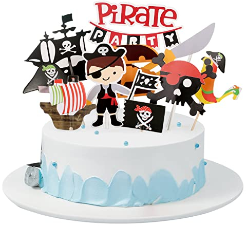 54 pièces décorations de gâteau pirate anniversaire garçon,décorations de gâteau drapeau pirate cupcake topper cure-dents pour 1.2.3.4.5. années bébé enfants garçons garçons décoration de fête