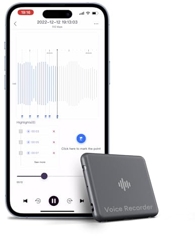 64GB Digitales Diktiergerät, iZYREC Aufnahmegerät mit One-Touch-Aufnahme, Voice Recorder mit verbessertes KI-Rauschen, 30 Stunden kontinuierliche Aufnahme mit Telefon-App, Schwarz