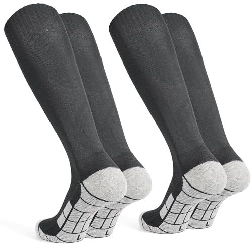 GRPSKCOS Kids Boys Soccer Socks- 2 Pairs Team Sports Athletic Football Rugby Hockey Sock Knee High Anti-slip Towel Bottom Socks for Youth 7-14 Years