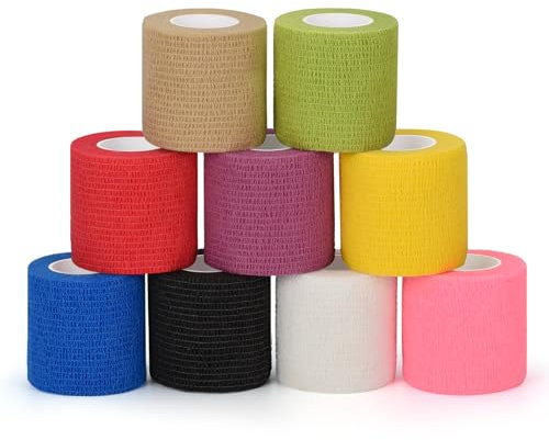 SEADESKY 9 Rolls Pet Vet Wrap for Dogs Self Adherent Bandage Wrap for Wrist Ankle Sprain Self Adhesive Bandage Elastic Athletic Tape Cohesive Bandages 5cm x 4.5m, Assorted Colours
