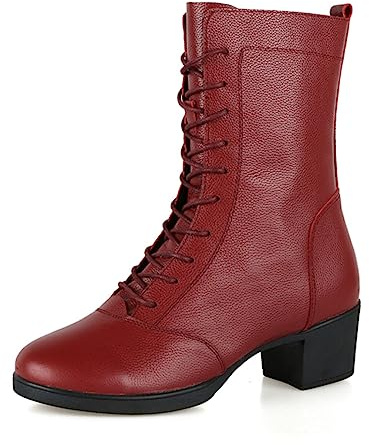 VEACAM Botas De Jazz De Las Mujeres, Zapatos De Baile De Tacón Cuadrado De Cuero para Damas Split Sole Ballet Zapatillas De Baile,Rojo,37 EU