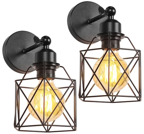 PETITES ECREVISSES Lámpara de pared Interior Industrial Aplique de Pared E27 Vintage Luz de pared led Metal Adjustable Decoración Iluminación para Sala de Estar Lectura Dormitorio (B-Negro- 2 piezas)