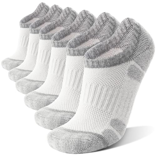 MOGGEI Merino Wool Hiking No Show Running Socks Thick Warm Low Cut Ankle Thermal Athletic Gift Socks for Women Men 6 Pairs Stocking Stuffers (White,M)