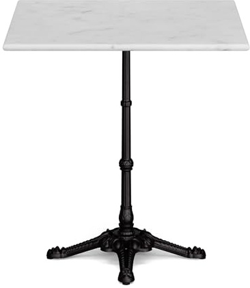 blumfeldt Bistrotisch – 60x60 cm Marmorplatte, Jugendstil, Wetterfest, Robustes Gusseisen, Outdoor & Indoor, Eleganter Gartentisch
